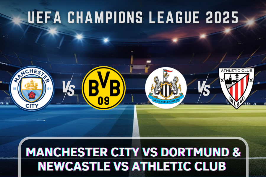 the logos of athletic club and newcastle united and  b dortmund and man city teams